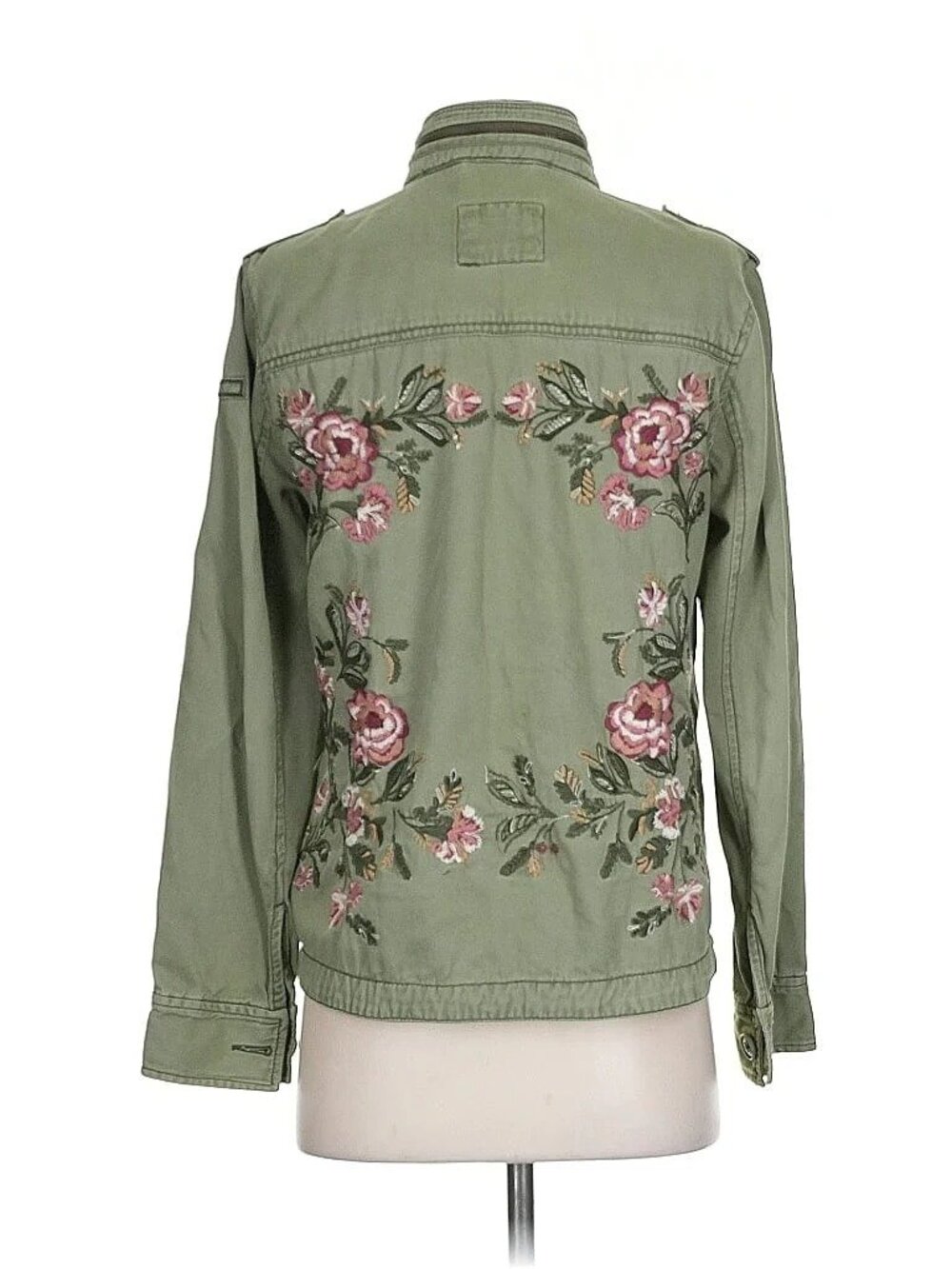 Abercrombie Green Floral Embroidered Utility Jacket | Military Boho Indie Sleaze - Picture 2 of 14